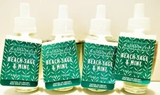 Bath Body Works BEACH SAGE & MINT Wallflower Refill Bulbs, NEW x 4