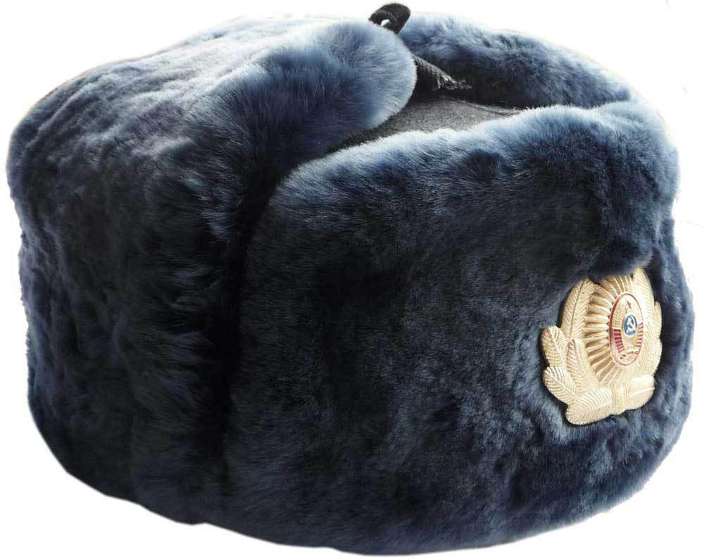 Russian police-militsia MVD blue mouton (sheepskin) ushanka winter