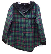 Nwt Womens Zaful Plaid Hooded Shacket Shirt Jacket Faux Fur Lined Size M / 6
