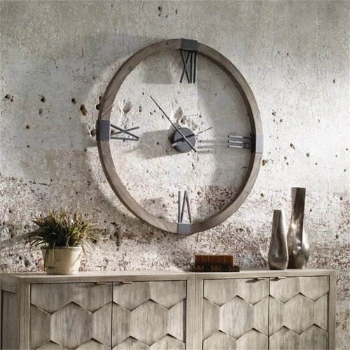 Uttermost Marcelo Modern Firwood and Iron Wall Clock in Natural - Picture 8 of 8