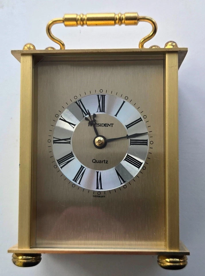 VINTAGE PRESIDENT BRASS GERMAN CARRIAGE CLOCK WORKING KIENZLE MOVEMENT.12x9x6CM - Image 2 of 4