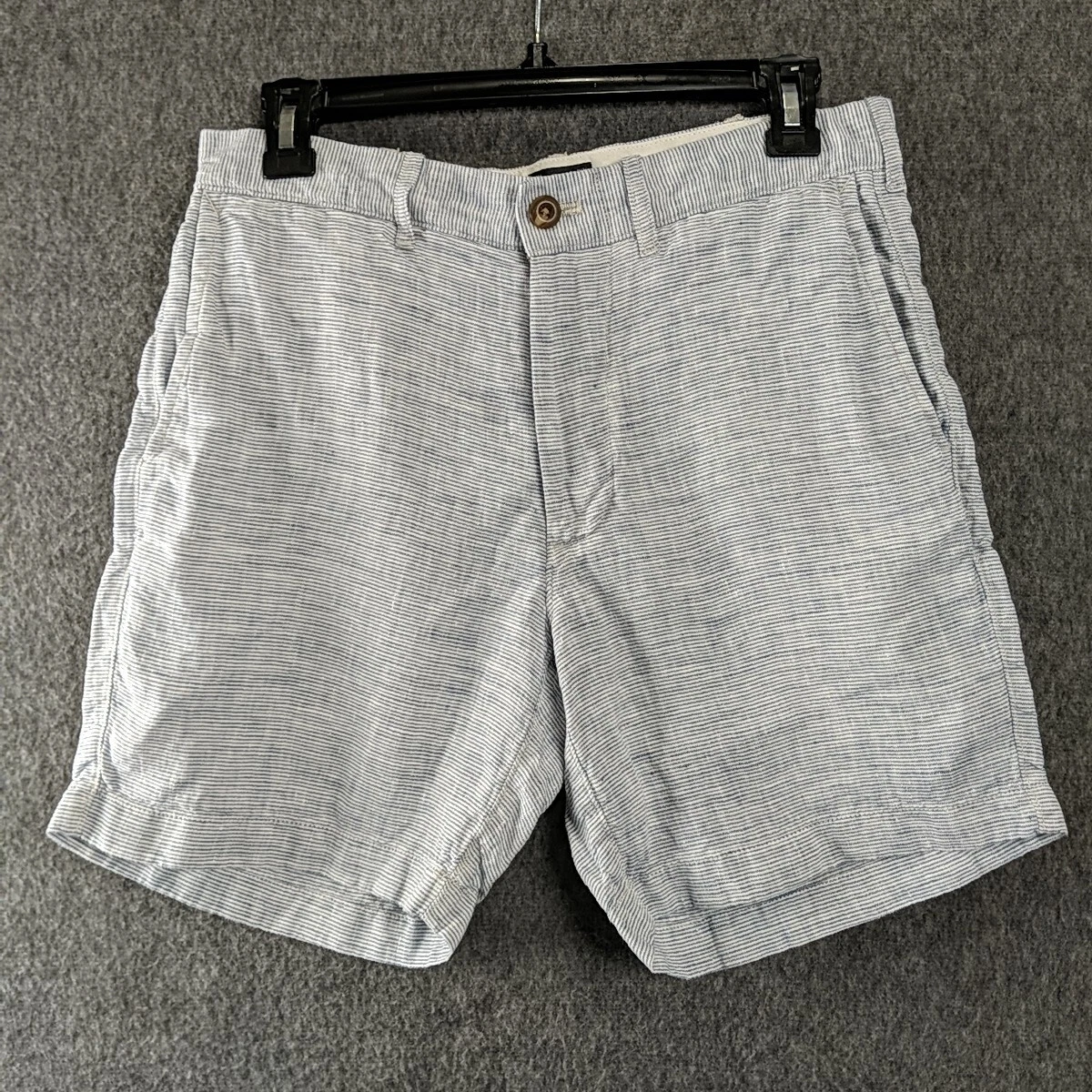 New J Crew Mens Short Size 28 100% Linen Preppy Stripe Blue 7" Lightweight Golf