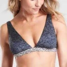 Athleta Bikini Top XS Triangle UPF 50+ Quick Dry New Blue Gray  Aqualuxe Batik