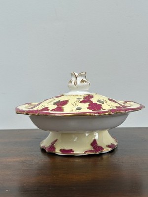 Antiker Topf Pourri Vase & durchbohrter Deckel creme geschliffen Puce floral vergoldet 18 cm