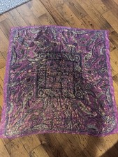 Vintage Large Purple Paisley Scarf with Gold Shimmer Accents Made in India