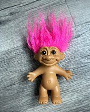 Russ Troll Doll 4 in Nude Figure, Straight Bright Pink Hair, Brown Eyes