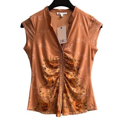 Dr2 Y2K Top Floral Mesh Ruched Button Down Shirt Size S Forrest Fairy Coquette