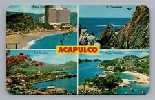 Tarjeta postal vintage de México Acapulco, MX Condesa Beach The Diver Wharfs vista múltiple