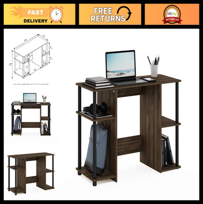 Modern Computer Study Desk - Columbia Walnut/Black, Space-Saving Design, Home Of