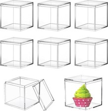 Acrylic Box 8 Pieces Clear Display Box with Lid Multi-Purpose Square Cube Jewelr