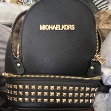 Michael Kors Black Pebbled Studded Mini Backp...