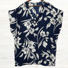Kona Sol Womans Navy Floral Swim Cover Up Top Size XL Short Caftan Tunic Beach