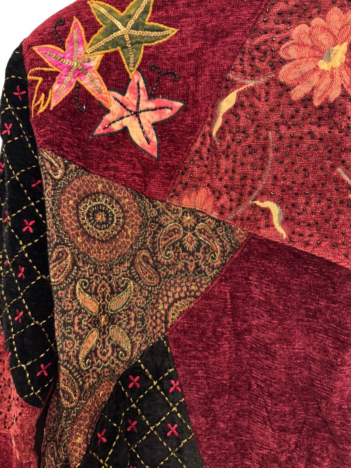 Vintage Indigo Moon Patchwork Jacket XS Rayon Pol… - image 4