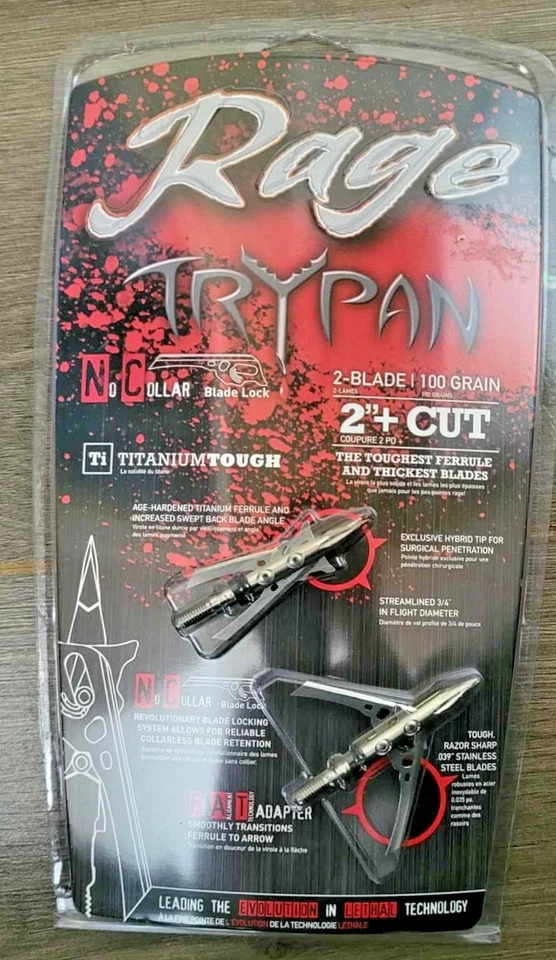 NEW RAGE TRYPAN 2-BLADE 100 GRAIN BROADHEADS R35500