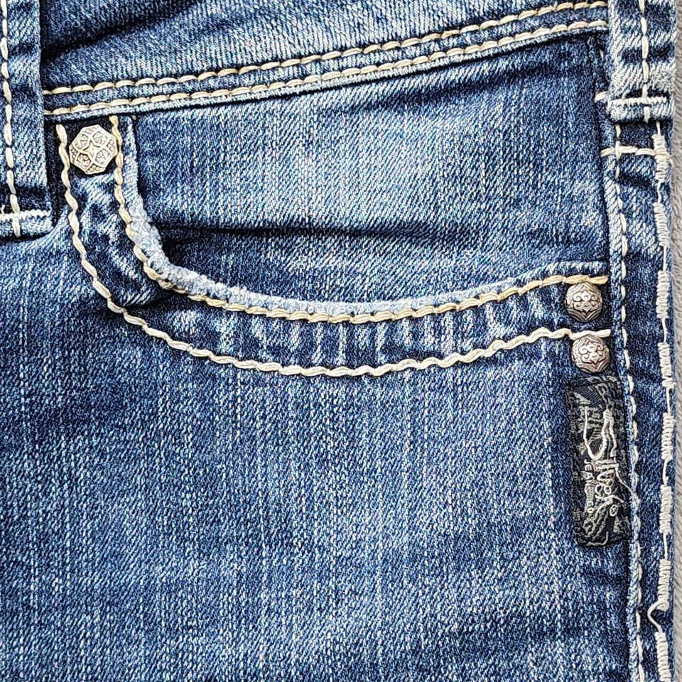 Pantalones de mezclilla plateados para mujer W32/L30 azul Suki tiro midi corte bota elástico clásico Foto 3 de 4