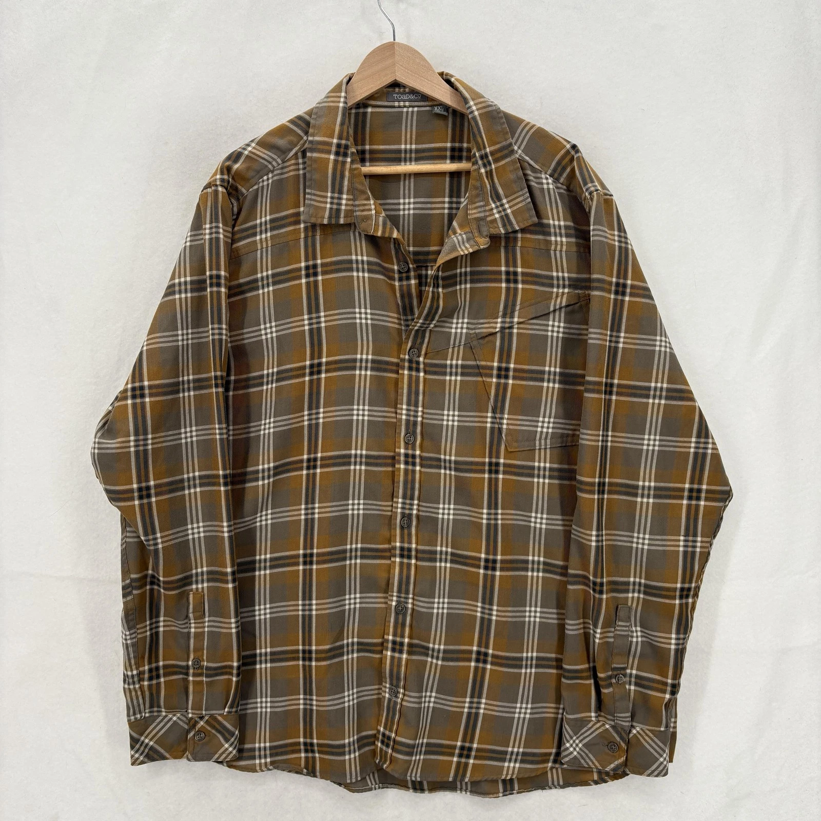 Toad&Co Dogmals Shirt Mens 2XL Brown Plaid Long Sleeve Button Up Outdoor Trail