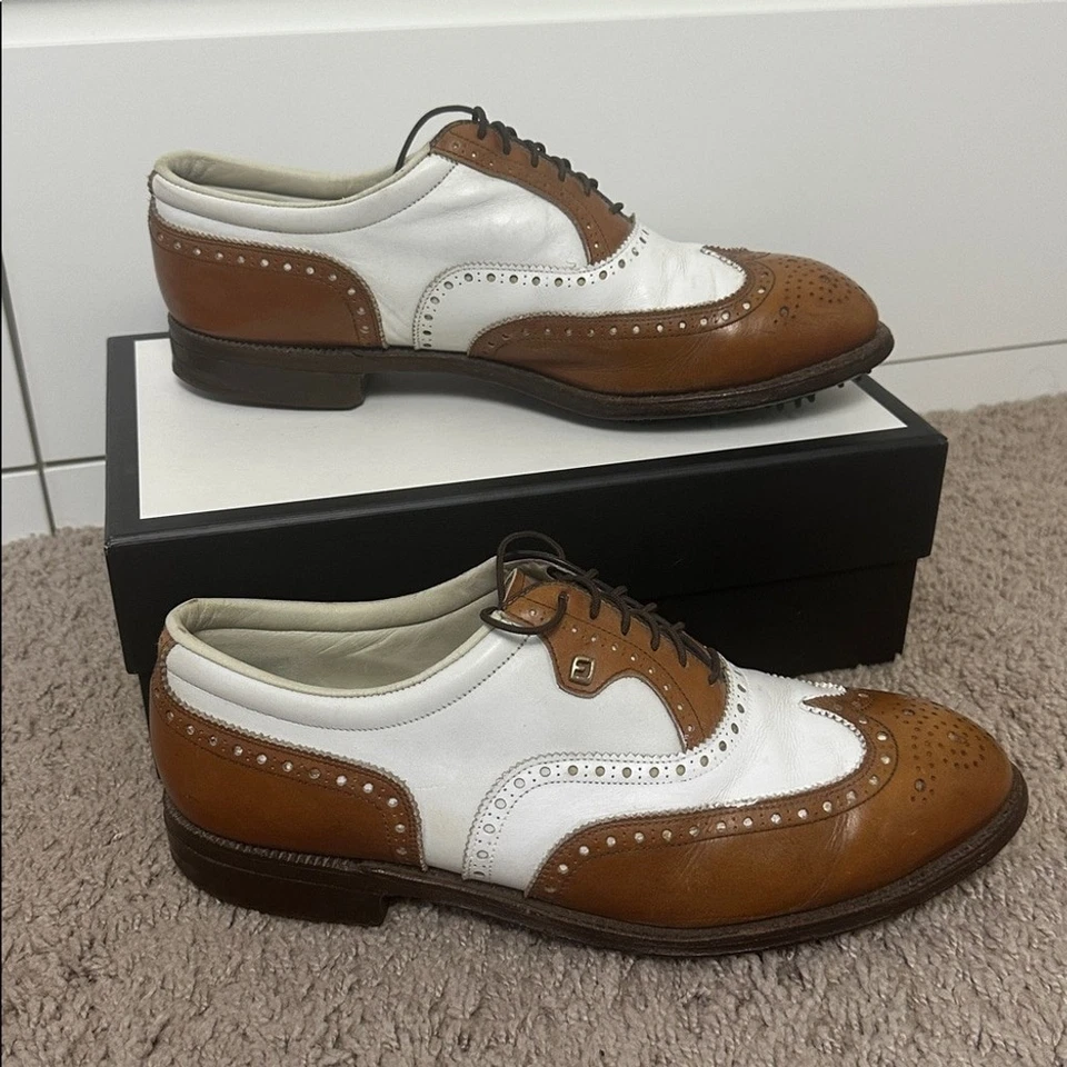 VTG FootJoy Classics Cognac/White Leather Spectator Golf Shoes Men’s Size 9D - Image 2 of 4