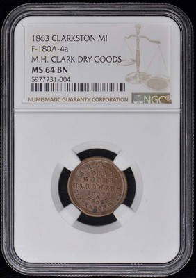 1863 CLARKSTON Merchant CWT F-180A-4a MI NGC MS64BN