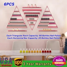 5-Tier Black Wall Mount Iron Nail Polish Display Rack Shelf w/3x Horizontal Bars