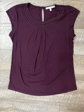 Daniel Rainn Women's Crocheted Scoop Neck Cap Sleeve Burgundy Top Medium