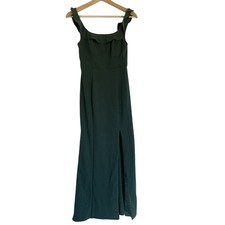 Azazie women's size A4 green maxi dress frilled sleeves bridesmaid slit formal