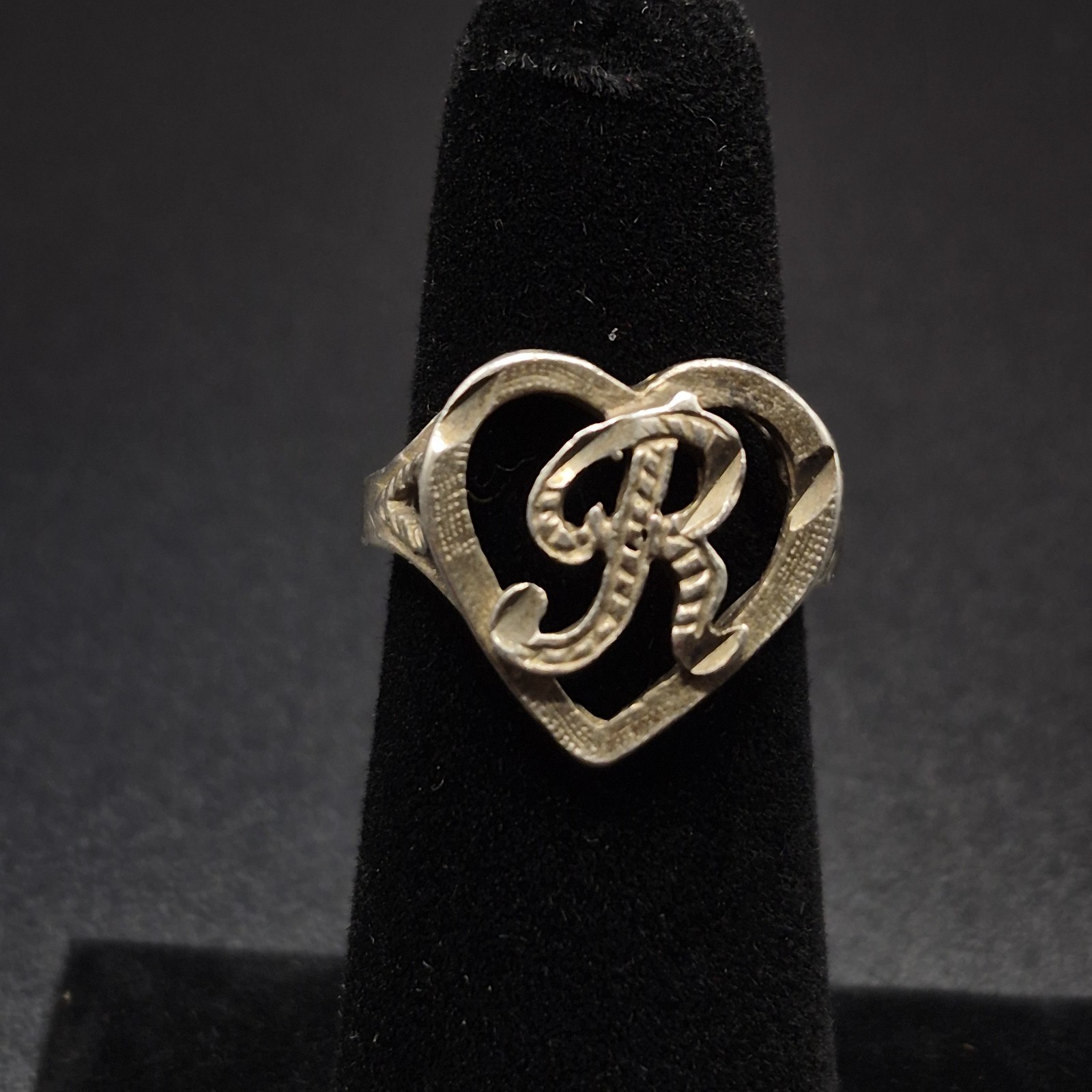 Sterling Silver Monogram Initial Script R Etched … - image 2