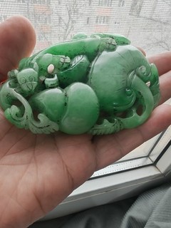 Antique JADE PLAQUE HAND CARVED WITH Animals &LOTUS Scene