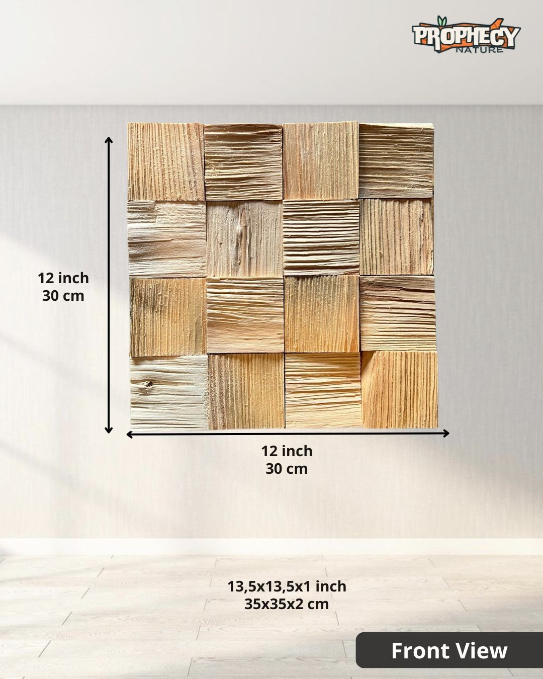 12”x12” Solid Wood Wall Panel – Decorative 3D Wooden Art Panel – Ready to Mount 