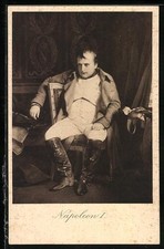 Napoleon I sitting listlessly on chair, postcard
