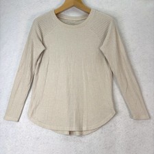 American Eagle Beige Waffle Knit Thermal Raglan Top Womens XS Minimalist Cozy