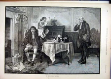 Old Antique Print 1892 Man Sitting Table Valentine Message Paper Fine Art 19th