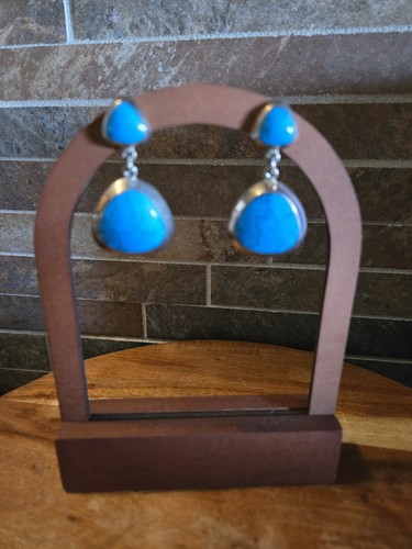 Vtg Taxco Sterling Silver Turquoise Dangle Earrings