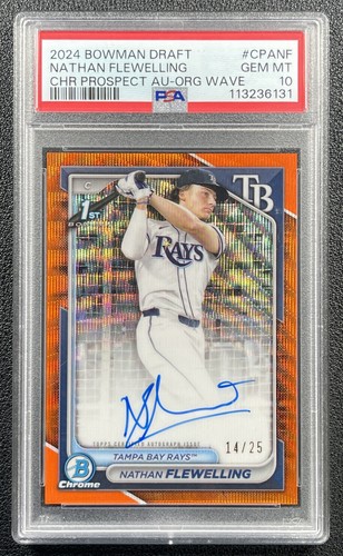 NATHAN FLEWELLING PSA 10 2024 BOWMAN CHROME DRAFT ORANGE WAVE REFRACTOR AUTO /25