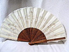 Vintage Teak Wood Lace Floral Design Fancy Hand Fan