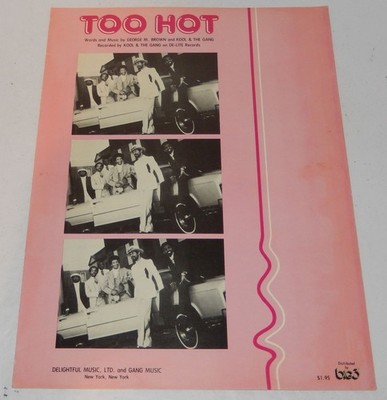 Kool & The Gang Too Hot Sheet Music 1979 Vintage Piano Vocal Guitar George Brown