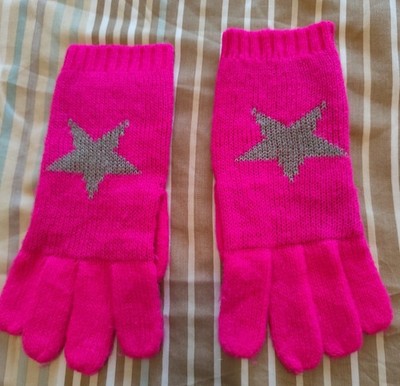 Finger Handschuhe Codello Strick Pink Grau mit Wolle Sterne