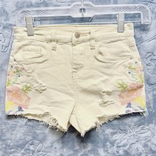 1881 BLANKNYC The Mini Reeve Embroidered Distressed Denim Shorts White Girl 12
