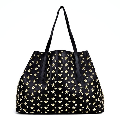 Jimmy Choo Black Leather Gold Star Studs Tote Shoulder Bag SBMZLY Mens Authentic