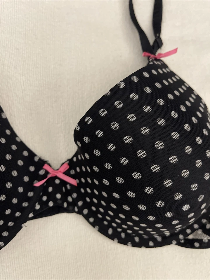 Sujetador Betsey Johnson negro blanco a lunares nuevo sin etiquetas 34C Foto 2 de 4