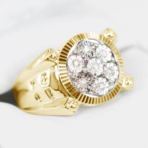 4 Ct Round Cut Lab Created Diamond Men's King Crown Ring 14k Yellow Gold Plated