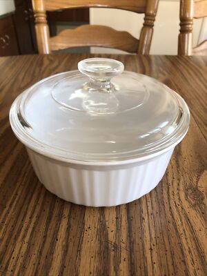 Vintage French White Corning Ware Qt Round Casserole Dish F
