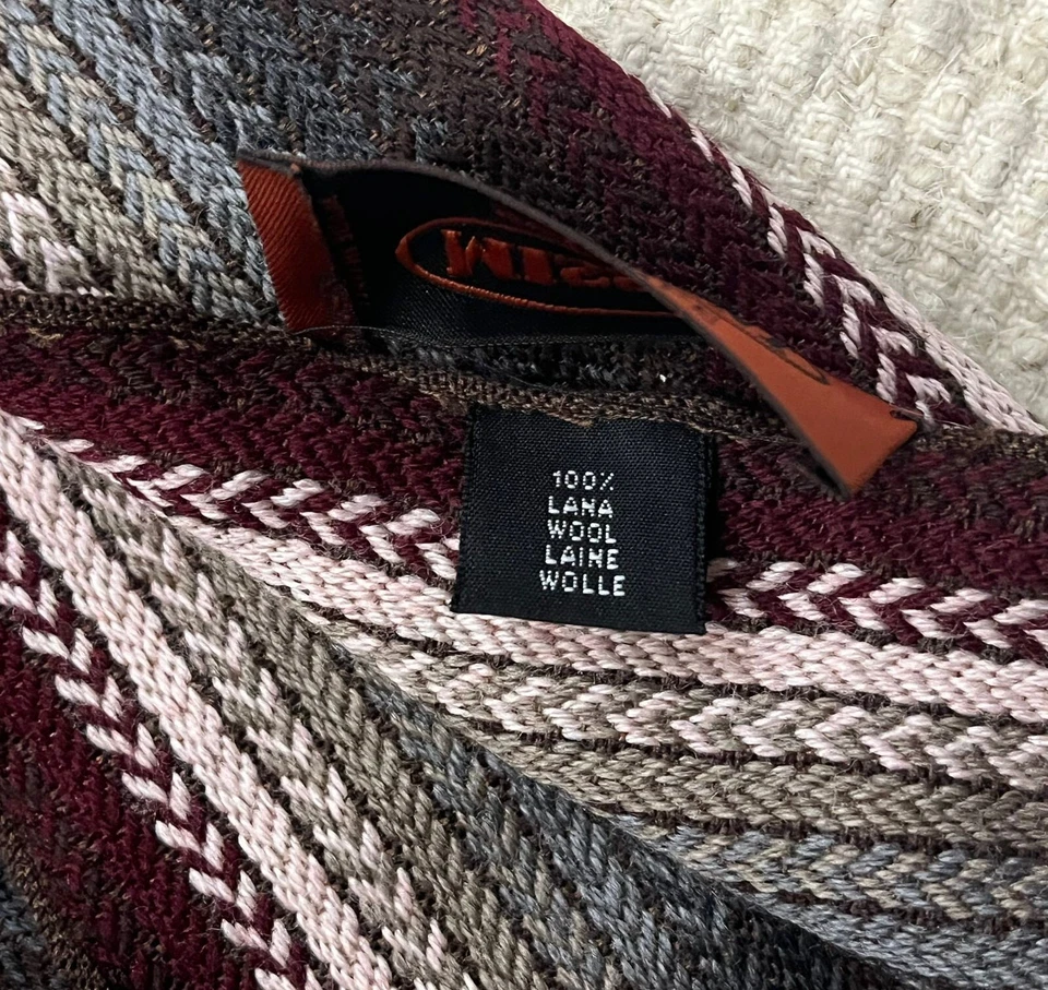 S2# MISSONI RAYAS ROJO rectangular lana bufanda 15/72 pulgadas hecho en Italia Foto 3 de 4