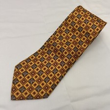 Ermenegildo Zegna Men Yellow Orange Squares Blue Flowers 100 Silk Tie NWoT