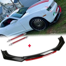 Front Bumper Lip Splitter Spoiler Body Kit + Strut Rods Red For Chevy Camaro SS