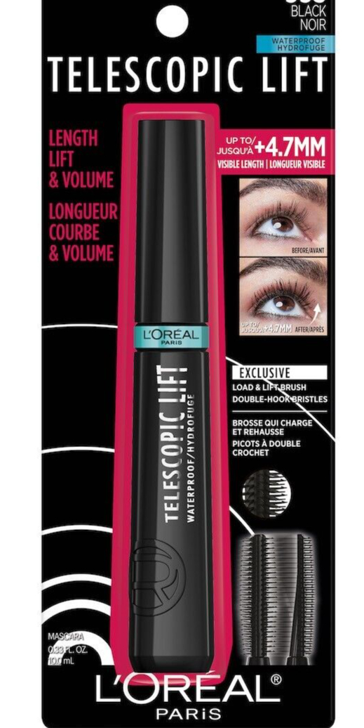 L'OREAL TELESCOPIC LIFT MASCARA BLACK # 993 WATERPROOF NEW SEALED ON CARD