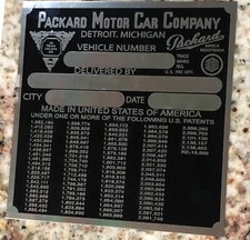 Packard Data Plate 1939 With All Data Engraved Stamped Or Deep Laser Engraved