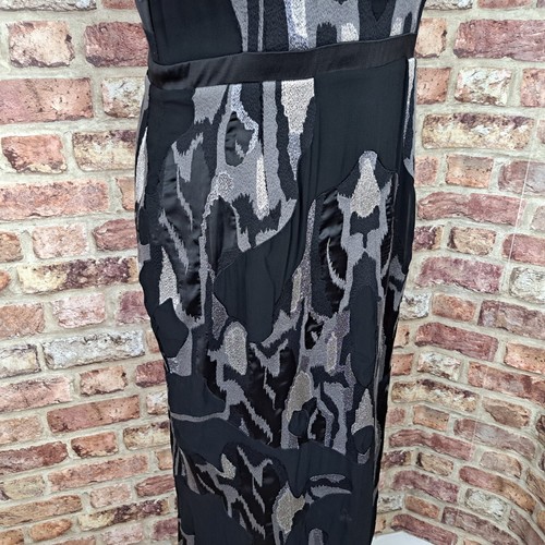 Reiss Zuma Evening Dress UK 14 Black Grey Maxi Length Fitted Straight Slit - Picture 4 of 14