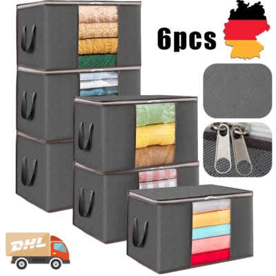 6 Stück Box 90L Groß Aufbewahrungstasche, Faltbare Unterbett Kleideraufbewahrung - Bild 1 von 4
