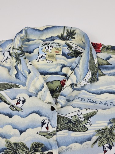 Big Dogs Hawaiian Button-Up Shirt Mens XL Floral Palm Trees Dogs Airplanes - Picture 3 of 13