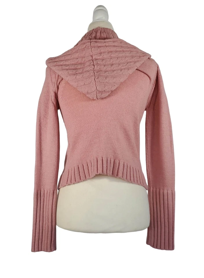 ¡Nuevo! Suéter Corto Pequeño Laurie B Mezcla Lana Rosa Tejido con Cable Capucha a Presión Foto 4 de 4